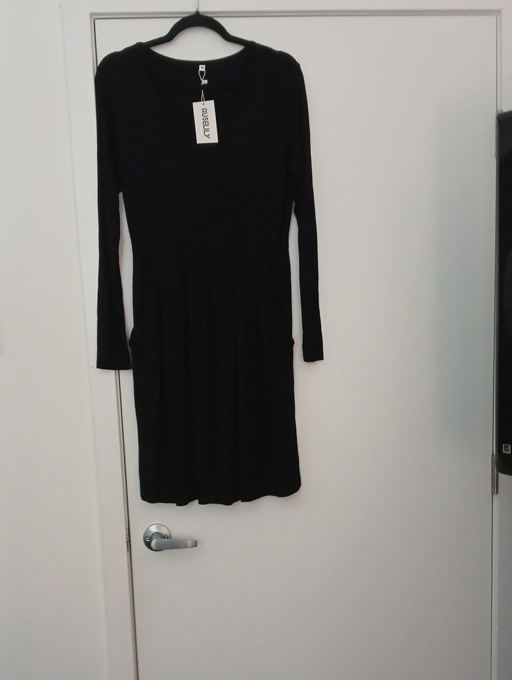 Women's Black Long-Sleeve Fit & Flare Dress by AUSELLY
